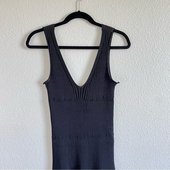 Rag & Bone Yasmine Ribbed Pleated V-Neck Tank Dress w/Blue Trim - Picture 3 of 14